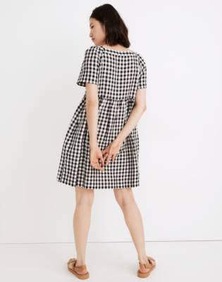 Linen-Blend Allie Mini Dress in Gingham ...